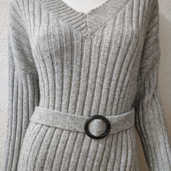 Tahari Light Gray Ribbed Maxi Dress - Picture 2 of 10